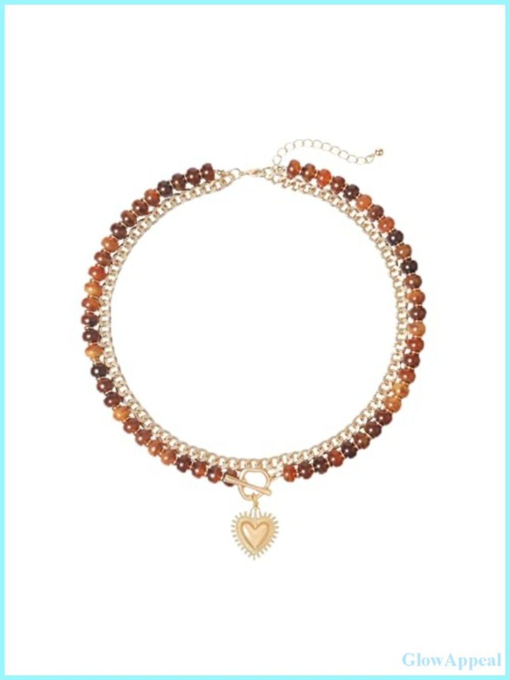 Layered Beaded Necklace with 14k Gold Plated Heart Pendant and Lobster Clasp